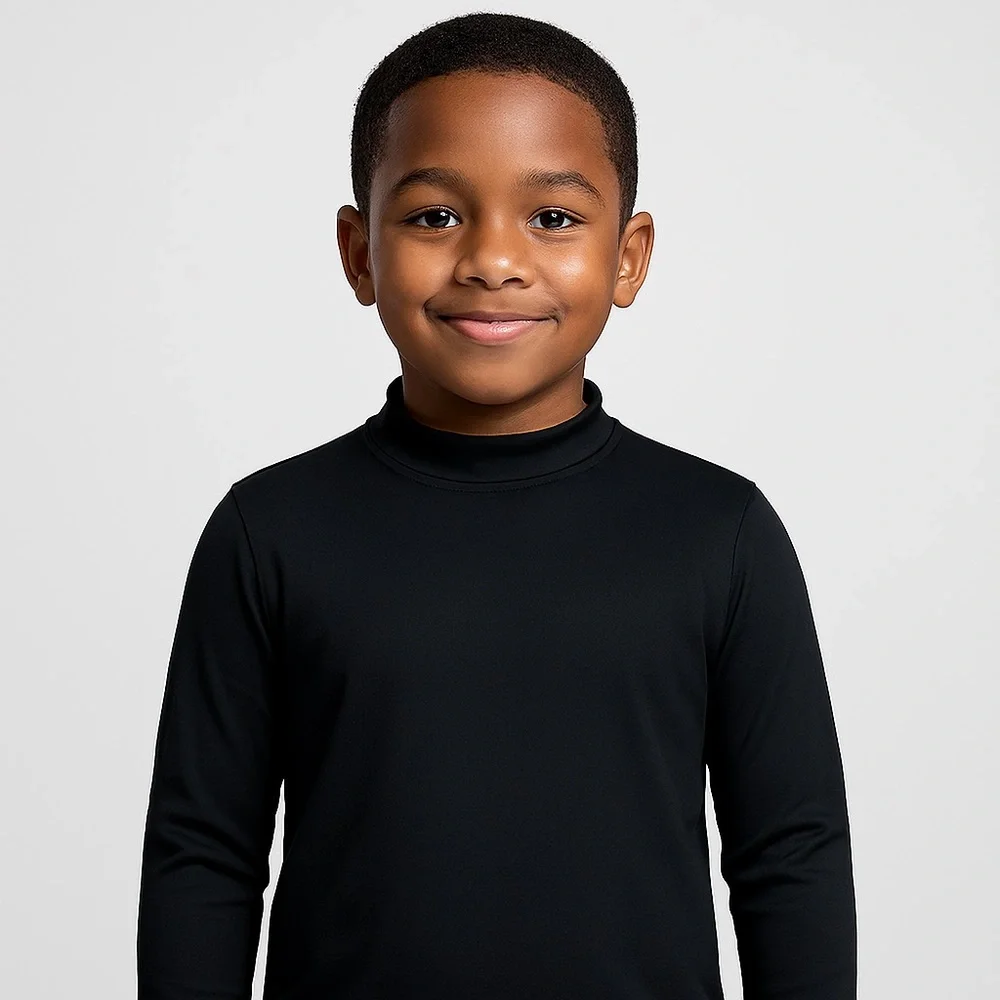 Champion Boys Duo Dry Black Mock Neck Rashguard Compression Shirt L 10-12